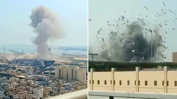 Знімок екрана з відео, яке, ймовірно, показує авіаудар у Бахрейні.