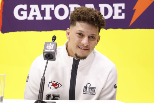 Patrick Mahomes speaks to the media at Caesars Superdome in New Orleans on February 3. The NFL player turns 30 on September 17. File Photo by John Angelillo/UPI