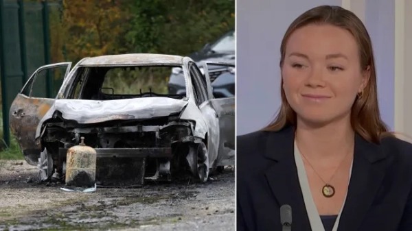 Емма Валлен та автомобіль, який, як вважається, було використано під час нападу в Олероні, Франція