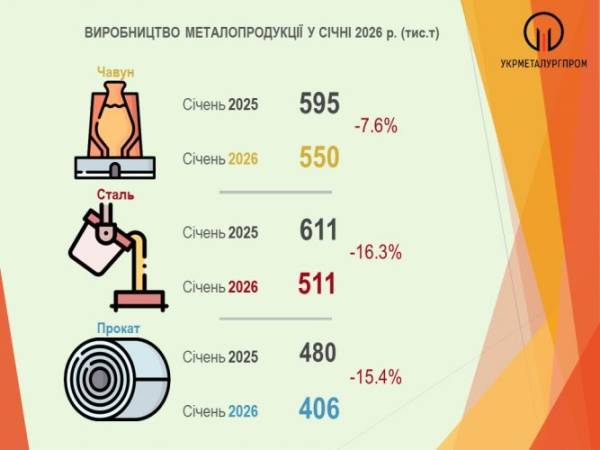 Випуск металу в січні впав на шістнадцять відсотків. 4