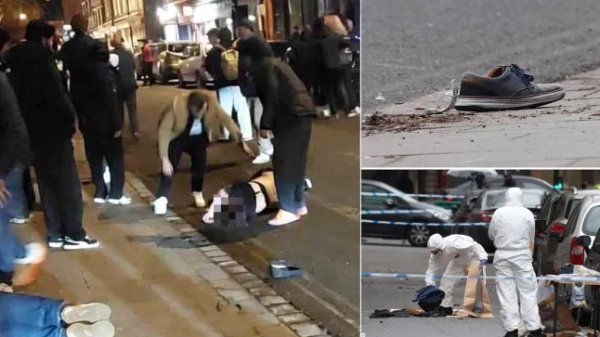 Комбіноване зображення, що показує місце події на вулиці в Дербі, де пішоходи отримали травми внаслідок ДТП.