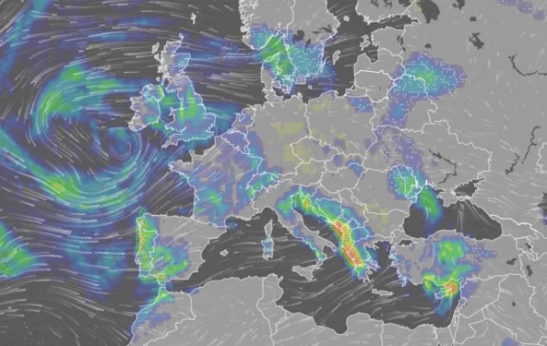 Графік, що показує, як рухається погодний фронт по Європі