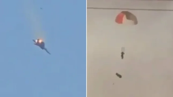 Таксист напав на пасажира за відрижку в машині 6 На знімках видно, як пілоти стрибають з парашутами після того, як їхній літак збили.